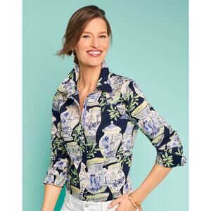 Talbots Classic Cotton Shirt - Watercolor Vases Mp Button Up Down Cotton Classic
